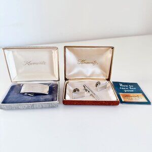 VINTAGE KREMENTZ STERLING SILVER BELT BUCKLE PIONEER CHROME CUFFLINK TIE CLIP